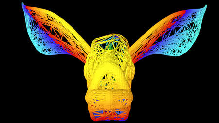 3d rendering of an artistic object made with colorful rope lines isolated on blackの写真素材