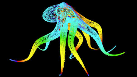 3d rendering of an artistic object made with colorful rope lines isolated on black