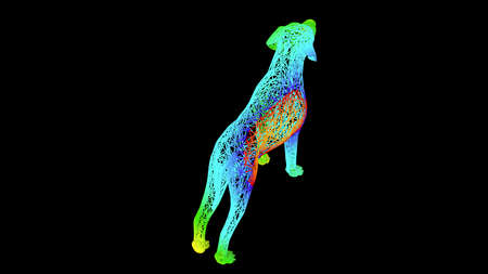 3d rendering of an artistic  object made with colorful rope lines isolated on black