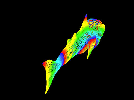 3d rendering of a colorful dino isolated on black backgroundの写真素材