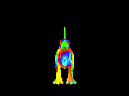 3d rendering of a colorful dino isolated on black backgroundの写真素材
