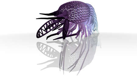 3d rendering of an artistic animal with reflection isolated on white backgroundの写真素材