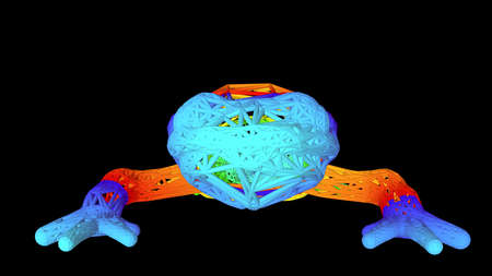 3d rendering of an artistic object made with colorful rope lines isolated on blackの写真素材