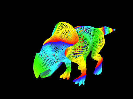3d rendering of a colorful dino isolated on black backgroundの写真素材