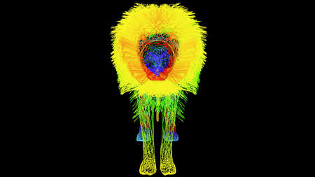 3d rendering of an artistic object made with colorful rope lines isolated on blackの写真素材