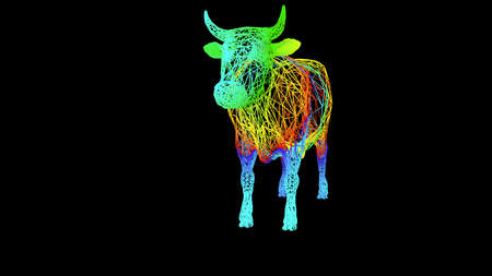 3d rendering of an artistic  object made with colorful rope lines isolated on blackの写真素材