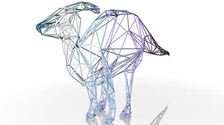 3d rendering of an artistic animal with reflection isolated on white backgroundの写真素材