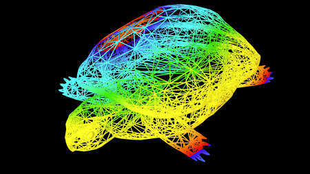 3d rendering of an artistic object made with colorful rope lines isolated on blackの写真素材