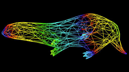 3d rendering of an artistic object made with colorful rope lines isolated on blackの写真素材