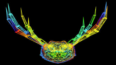 3d rendering of an artistic  object made with colorful rope lines isolated on blackの写真素材