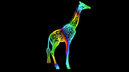 3d rendering of an artistic object made with colorful rope lines isolated on blackの写真素材