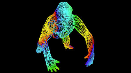 3d rendering of an artistic object made with colorful rope lines isolated on blackの写真素材