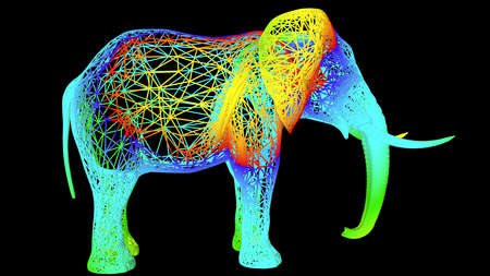 3d rendering of an artistic  object made with colorful rope lines isolated on blackの写真素材