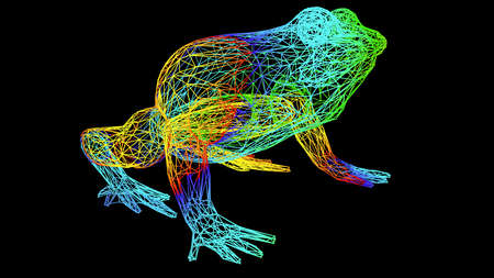 3d rendering of an artistic  object made with colorful rope lines isolated on blackの写真素材