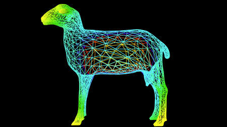 3d rendering of an artistic object made with colorful rope lines isolated on blackの写真素材