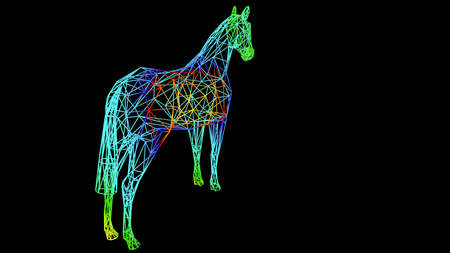 3d rendering of an artistic object made with colorful rope lines isolated on blackの写真素材