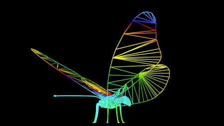 3d rendering of an artistic  object made with colorful rope lines isolated on blackの写真素材