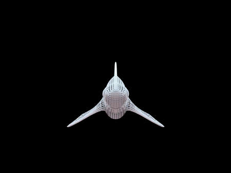 3d rendering of a white wired dino isoalted on black backgroundの写真素材