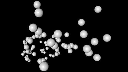 3d rendering of white flying sphere isolated on a black backgroundの写真素材