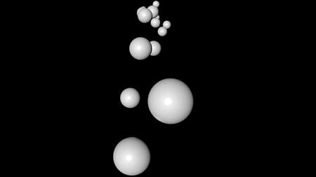 3d rendering of white flying sphere isolated on a black backgroundの写真素材