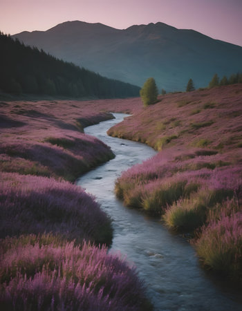 a beautiful lanscape river in the fantastic nature with greenの素材