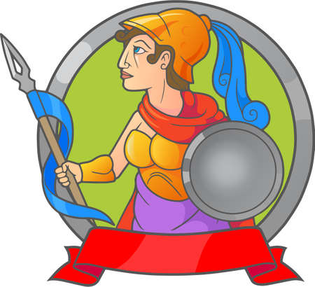 Greek goddess Athena holding a spear in his handのイラスト素材