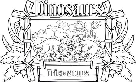 fight of two cartoon triceratops, funny illustrationのイラスト素材