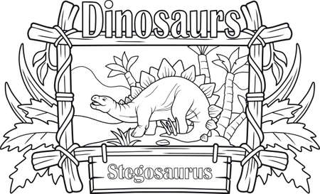 cartoon ancient stegosaurus, coloring bookのイラスト素材