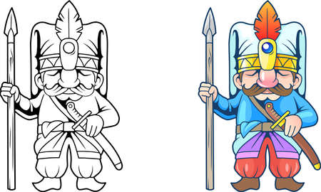 cartoon funny turkish soldier, illustration coloring bookのイラスト素材