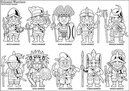 cartoon warriors of the colonial era, set of vector imagesのイラスト素材