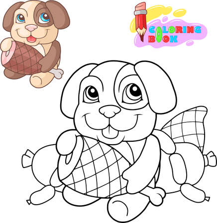 cartoon cute little dog, coloring book, funny illustrationのイラスト素材