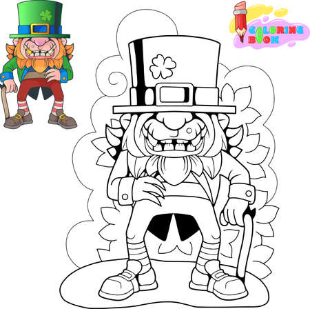cartoon fairy tale leprechaun, coloring book, funny illustrationのイラスト素材