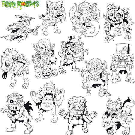 cartoon cute monsters, set of images, funny illustrationsのイラスト素材