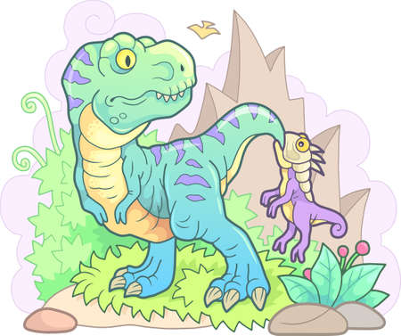 cartoon cute dinosaurs, funny illustrationのイラスト素材