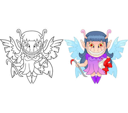 cartoon evil tooth fairy, coloring page, funny illustrationのイラスト素材