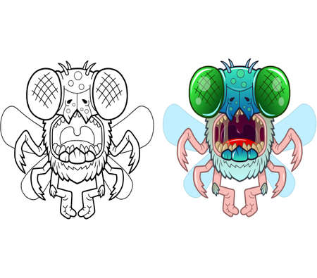 cartoon scary monster fly, coloring page, funny illustrationのイラスト素材