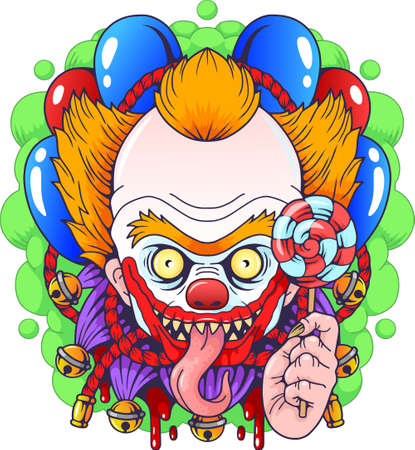 scary monster clown, outline illustration, designのイラスト素材