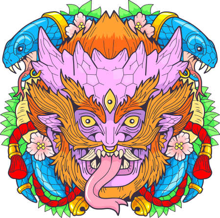 japanese mythological demon oni, illustration designのイラスト素材