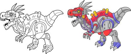 prehistoric robot dinosaur velociraptor, funny illustrationのイラスト素材