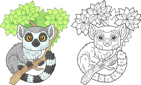 cute lemur coloring bookのイラスト素材