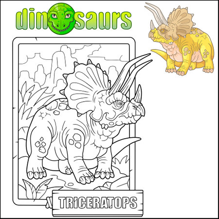 prehistoric dinosaur triceratops, coloring pageのイラスト素材