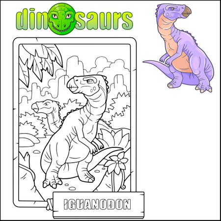 prehistoric dinosaur iguanodon coloring bookのイラスト素材