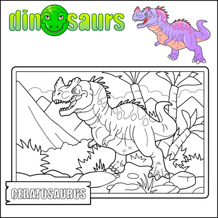 prehistoric dinosaur ceratosaurus, coloring book for childrenのイラスト素材