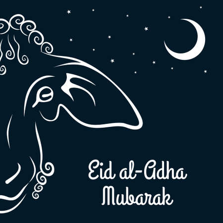 Muslim Festival of Sacrifice Eid-Al-Adha greeting card with sheep.のイラスト素材