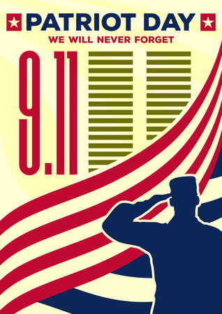 Patriot Day vintage banner or poster. We will never forget September 11. Vector illustrationのイラスト素材