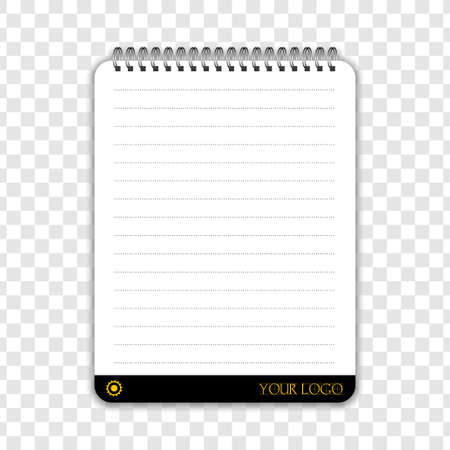 Notebook with place for your logotype, text or corporate identity details. Blank mock up with shadow isolated on transparent background. Vector illustration.のイラスト素材