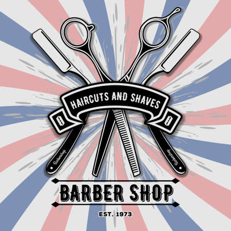 Barber shop vintage label, badge, or emblem. Vector illustrationのイラスト素材