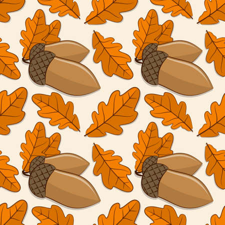 Seamless pattern with acorns and autumn oak leaves.のイラスト素材