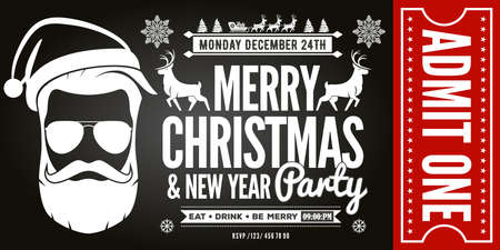 Christmas and New Year Party Ticket Invitation. Vector illustration.のイラスト素材