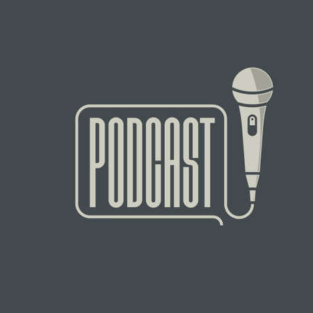 Podcast.  badge, icon with microphone. Vector illustration.のイラスト素材